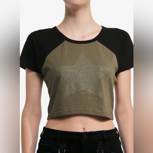 Hot Topic Daisy Street Star Rhinestone Dark Raglan Girls Crop T-Shirt Size XL
